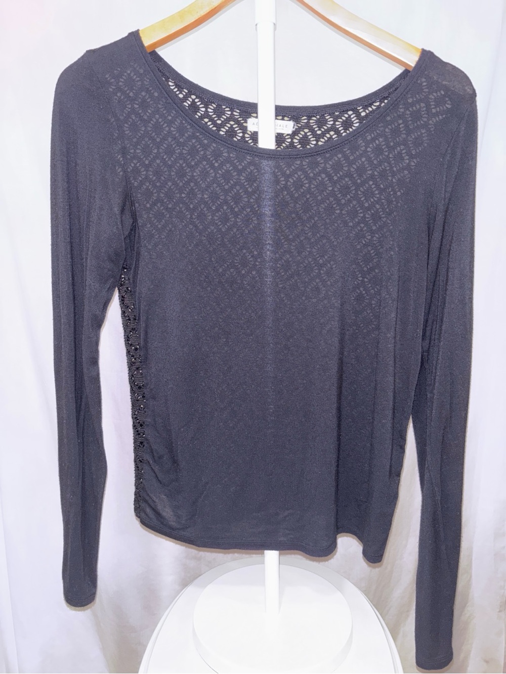 Women's Black Long-Sleeve Lace-Inset Top #AÈROPOSTAL